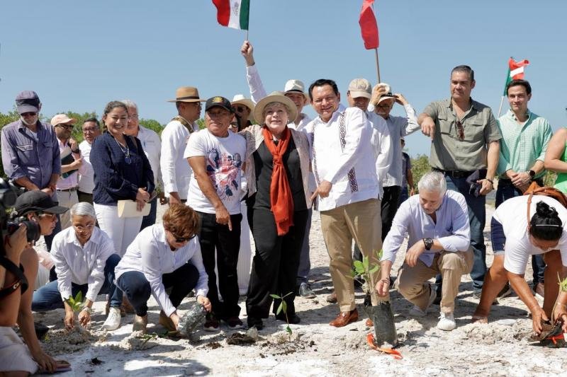 Joaquín Díaz Mena y Alicia Bárcena encabezan el Inicio de reforestación de manglares en Yucatán