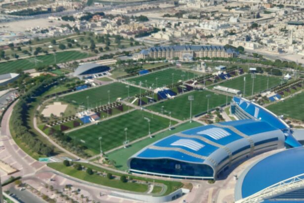 Vista aérea de Aspire Academy y sus canchas en Al Rayyan, Catar, en enero de 2020
