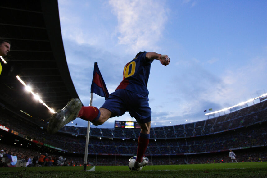 Lionel Messi con Barcelona durante un partido de LaLiga en abril de 2009
