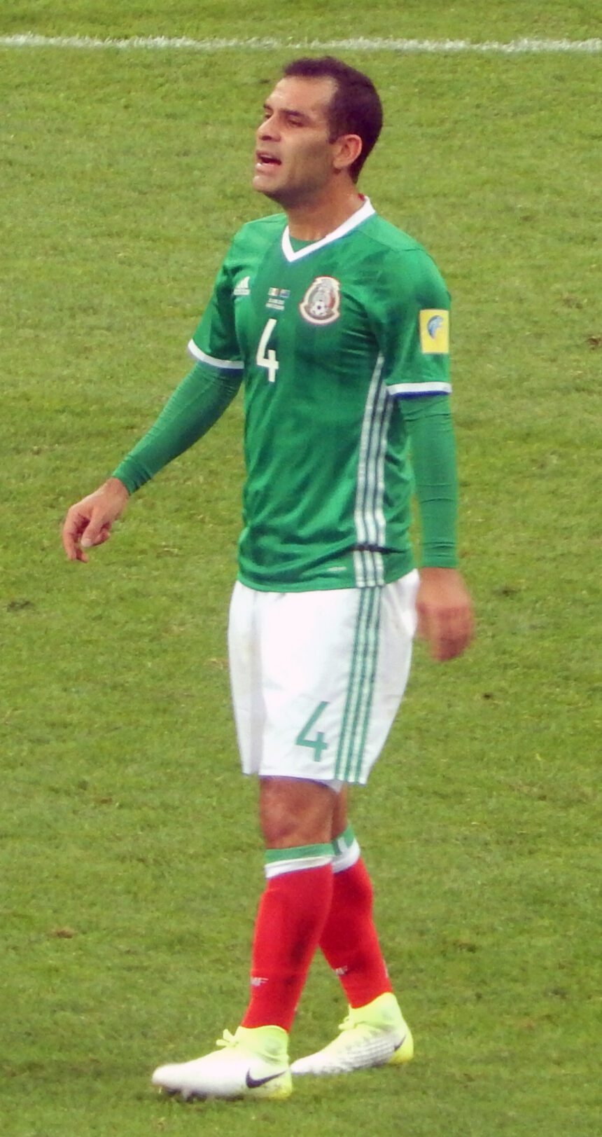 Rafael Márquez como jugador de México contra Nueva Zelanda el 21 de junio de 2017; no corresponde a la conferencia de 2026